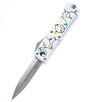 Microtech Hera II Mini D/E Standard OTF Knife White Stonewash Christmas